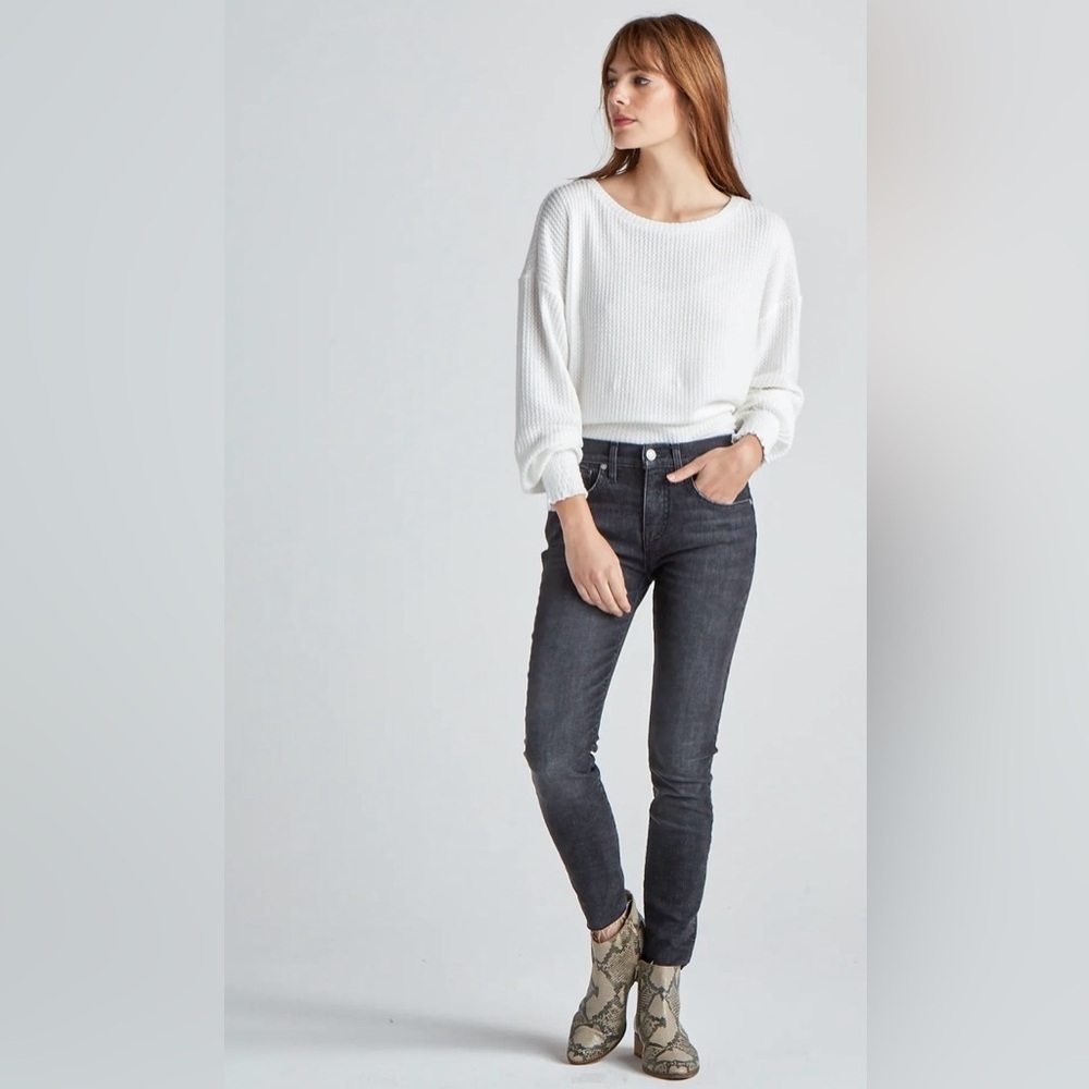 Lucky Brand Cloud Jersey Waffle Top in Marshmallow Large - Scoopneck Long Sleeve